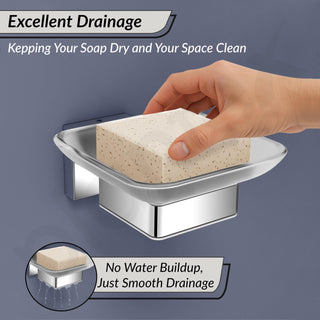Plantex Stainless Steel Glass Soap Holder for Bathroom/Soap Dish/Soap Case/Soap Stand for Kitchen/Bathroom Accessories - Pack of 1 (Aqua, Chrome)