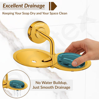 Plantex 304 Grade Stainless Steel Double Soap Holder for Bathroom/Soap Dish/Soap Stand for Bathroom Wall/Bathroom Accessories - Daizy (Golden)