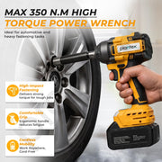 Plantex 21V Brushless Cordless Impact Wrench/1/2 Inch Drive/350N.m Electric Impact Wrench Kit with 2 Li-Ion Batteries/Charger/Sockets & Carrying Case - (Yellow, ML-W012)