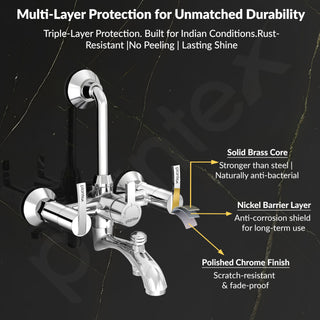 Plantex Pure Brass 3 In 1 Wall Mixer for Bathroom with L-Bend Provision for Overhead and Hand Shower/Water Saving Nozzle for Mixer Tap with Brass Wall Flange (Aq-1419-Chrome)