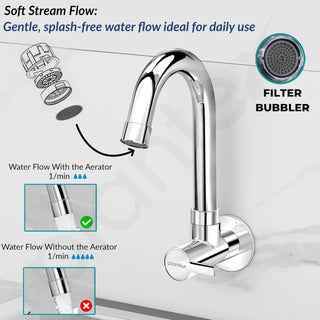 Plantex Sink Taps for Kitchen Basin/Wall Mount Tap for Kitchen Sink with Wall Flange & Teflon Tape/Sink Cock Tap - Pack of 1 (Rio, Chrome)