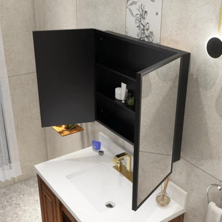 Plantex Aluminium Framed Mirror Box for Bathroom/Double Door Heavy-Duty Steel Body Mirror with Storage - 24x32 Inch, Black