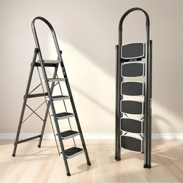 Plantex Steel 6 Step Ladder for Home/Wide Anti Skid 6 Step Ladder Foldable/5 Year Manufacturer Warranty By Plantex (Gray & White)
