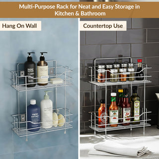 Plantex Stainless Steel Kitchen Rack Stand/2-Tier Spice Rack For Kitchen Storage/Multipurpose Masala Stand for Kitchen