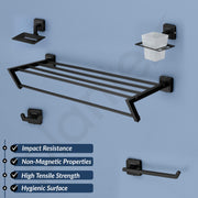 Plantex Decan 304 Grade Stainless Steel Towel Rack for Bathroom/Soap Holder/Napkin Ring/Tumbler Holder/Robe Hook/Bathroom Accessories - Black
