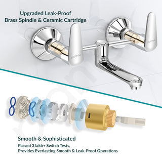 Plantex Pure Brass Non Telephonic Wall Mixer with Water Saving Nozzle/Mixer Tap for Bathroom with Brass Wall Flange and Teflon Tape (Dol-2319-Chrome)