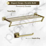 Plantex Decan 304 Grade Stainless Steel Bathroom Accessories Set- Towel Rack/Soap Holder/Robe Hook/Napkin Ring/Tumbler Holder/Bathroom Accessories 5Pcs Combo (Brass Antique)