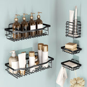 Plantex Bathroom Organiser without Drill/Self Adhesive Bathroom Shelf/Soap Stand for wall/Toothbrush Holder /Shelf for Washroom Wall/ Hanging Shelf for Kitchen-(Black, Pack of 5)