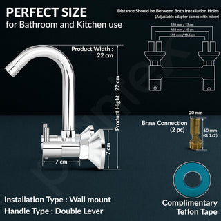 Plantex Brass Spindle Kitchen Mixer Tap/Sink Mixer Tap Hot and Cold with Wall Flange and Teflon Tape/Kitchen Sink Tap -(MKS-1278-Chrome)