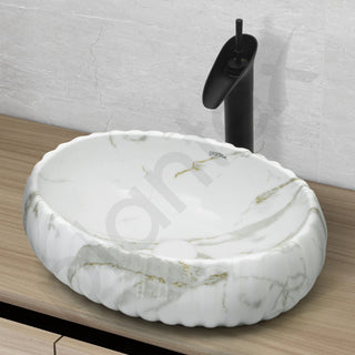 Plantex Ceramic Basin for Bathroom/Table Top Ceramic Basin/Washbasin for Bathroom (Marble Finish - 19.5 x 14 x 6 Inch)