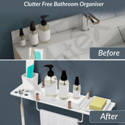 Plantex 5mm Acrylic 4 in 1 Multipurpose Bathroom Shelf Rack/Bathroom Shelf Organizer with Soap Dish and Toothbrush Slots/Tumbler Holder/Towel Hanger-(18 x 5 Inch)-Pack of 1