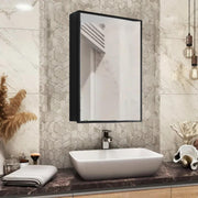 Plantex Bathroom Cabinet with Mirror/Aluminium Framed Bathroom Cabinet Storage/Mirror Cabinet for Bathroom Wall/Bathroom Organiser Cabinet (16x24 Inch, Black)