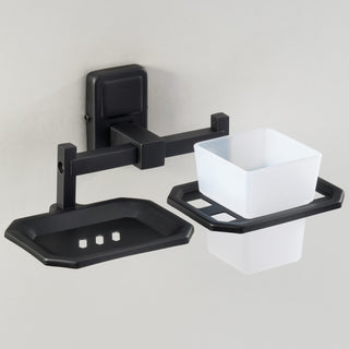 Plantex 304 Grade Stainless Steel Darcy 2 in 1 Soap Dish with Tumbler Holder/Soap Stand/Tooth Brush Holder/Bathroom Accessories (Black) - Pack of 1