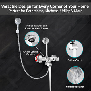 Plantex Brass Wall Mixer for Bathroom 3 in 1/L-Bend Connector for Overhead/Hand Shower/Spout Mixer Tap/Mixture Tap for Bathroom with 7-Year Manufacturer's Warranty-(Pri-319-Chrome)