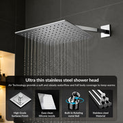 Plantex Shower Combo Set for Bathroom/Brass Single Knob Diverter/Bath Tub Spout/8x8 Inch Ultra Slim Overhead Shower/12-Inch Shower Arm - Chrome
