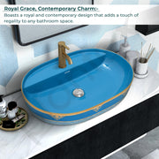 Plantex Ceramic Washbasin/Hand Wash Sink/Counter Top Wash Basin for Bathroom/Home/Office/Hotel (Blue - 23.5 x 16 x 5 Inch)
