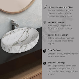 Plantex Basin for Bathroom/Ceramic Table Top Wash Basin/Over Counter Washbasin for Restaurant/Hotel (CRETA-NS-203-Marble Finis, 23 x 15 x 5.5 Inch)