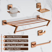 Plantex 304 Grade Stainless Steel Towel Rack for Bathroom/Soap Dish/Napkin Ring/Tumbler Holder/Robe Hook/Decan Bathroom Accessories -(Set of 5, Rose Gold)