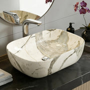 Plantex Ceramic Tabletop Wash Basin/Basin for Bathroom/Designer Sink for Living Room/Wash Basin for Restaurant, Hotel (Marble Finish, 18 x 13 x 5.5 Inch)