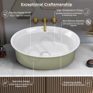 Plantex Ceramic Table Top Washbasin for Bathroom/Countertop Basin/Oval Counter Top Wash Basin for Home/Office/Hotel (21x16x6 Inch - White&Green)
