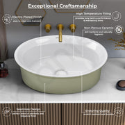 Plantex Ceramic Table Top Washbasin for Bathroom/Countertop Basin/Oval Counter Top Wash Basin for Home/Office/Hotel (21x16x6 Inch - White&Green)