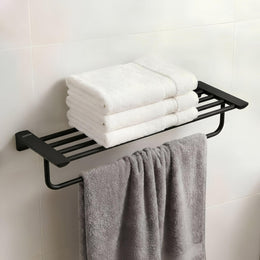 Plantex Towel Rack for Bathroom/Space Aluminium Towel Holder/24 Inch Towel Hanger/Bathroom Accessories - Pack of 1 (Black)