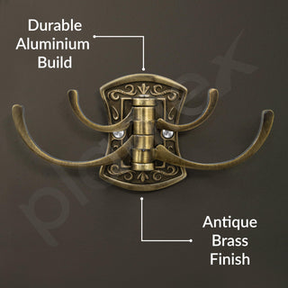 Plantex Zinc Robe Hook for Bathroom/Clothes Hanger for Wall/Kitchen Cloth Hanger/Bathroom Accessories - (Brass Antique)
