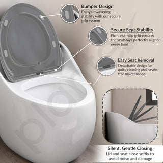Plantex Platinum Ceramic Rimless Commode/One Piece Western Toilet/Siphonic Flush Western Commode with Soft Close Toilet Seat - S Trap Outlet (White & Grey)