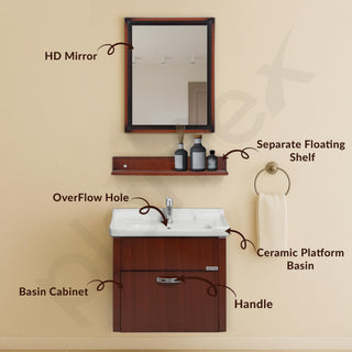 Plantex Wall Mount Vanity Cabinet with Washbasin and Mirror/Unbrekable Bathroom Organizer/Washbasin with Cabinet (Brown)