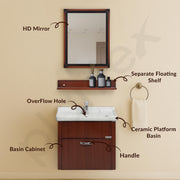 Plantex Wall Mount Vanity Cabinet with Washbasin and Mirror/Unbrekable Bathroom Organizer/Washbasin with Cabinet (Brown)