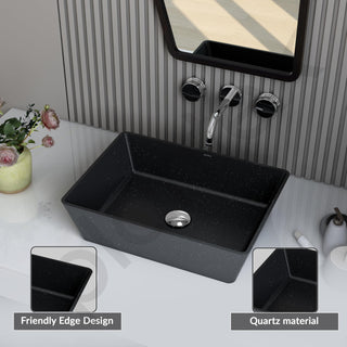 Plantex Table Top Basin for Bathroom/Quartz Rectangle Basin/Vessel Sink Basin Over Counter for Home/Restaurant (Black, 18 x 13 x 5 Inch)