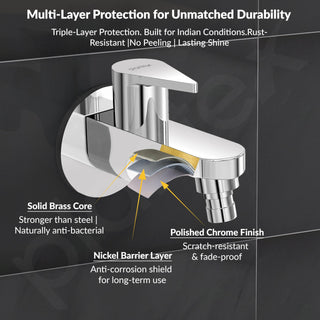 Plantex Pure Brass PAC-1828 Washing Machine Tap with Teflon Tape & Brass Wall Flange/Nozzle Tap for Garden-7 Year Warranty (Mirror Chrome Finish)