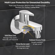 Plantex Pure Brass PAC-1828 Washing Machine Tap with Teflon Tape & Brass Wall Flange/Nozzle Tap for Garden-7 Year Warranty (Mirror Chrome Finish)