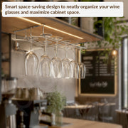 Plantex Wine Glass Rack/Wine Glass Holder for Cabinet/ Bar Glass Hanging Holder For Pubs/Kitchen/Bars (Double Line - L20 X W9 Inches), Hanging Shelves