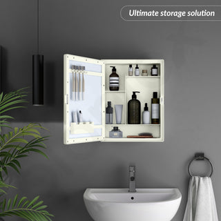 Plantex Bathroom Cabinet with Mirror/ABS Bathroom Storage Organiser/Multipurpose Bathroom Shelf/Wall Mount Mirror Cabinet for Wash Basin (14x18 Inch, Ivory)