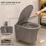 Plantex Platinum Ceramic Rimless Wall Hanging Commode/Western Toilet/Washdown Flush for Bathroom/Commode with Soft Toilet Seat Cover - P Trap ( Choco )