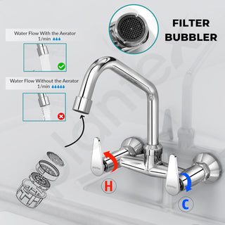 Plantex LEA-714 Pure Brass Sink Mixer Tap Hot and Cold/Kitchen Sink Tap/Mixer Tap for Kitchen Sink with Brass Wall Flange and Teflon Tape- (LEA-714 -Chrome)