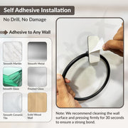 Plantex Self-Adhesive Towel Holder in Bathroom/Stainless Steel Towel Ring for Wash Basin/Round Towel Hanger for Wall- Pack of 1 (APS - 5000, Black)