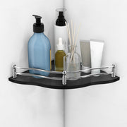 Plantex Shelf for Bathroom/Bathroom Corner Organizer Shelf/Black Glass Corner Shelf for Living Room (9x9 Inches, Flower - Pack of 1)