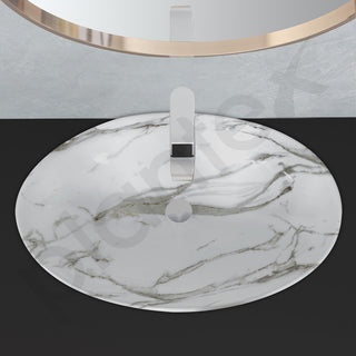 Plantex Basin for Bathroom/Ceramic Table Top Wash Basin/Over Counter Washbasin for Restaurant/Hotel (CRETA-NS-203-Marble Finis, 23 x 15 x 5.5 Inch)