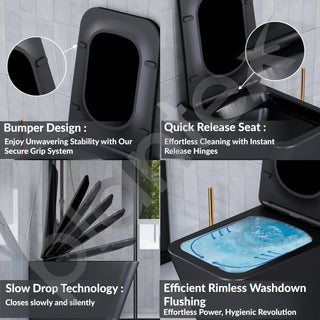 Plantex Imported Italica Ceramic Wall Hung Commode for Toilet/Rimless Western Toilet/Commode with Soft Closing Toilet Seat - P Trap (Square - Matt Black)