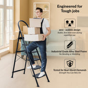 Plantex Hercules Pro 6-Step Foldable Ladder for Home with 150 kg Load Capacity/Heavy-Duty GI Steel Ladder/Anti-Slip Wide Step/Strong, Stable & Multi-Purpose (Black)