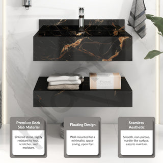 Plantex Floating Vanity/Slab Tile Vanity with Washbasin for Bathroom/Wall Mount Cabinet with Basin - 24 x 18 inch (ED-Black-Marble Finish)