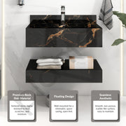 Plantex Floating Vanity/Slab Tile Vanity with Washbasin for Bathroom/Wall Mount Cabinet with Basin - 24 x 18 inch (ED-Black-Marble Finish)