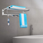 Plantex Stainless Steel Folding Towel Rack/Towel Rod with Hooks for Bathroom/Towel Stand/Towel Hanger/Bathroom Accessories (24-inch) Chrome