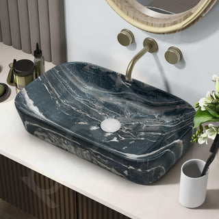 Plantex Tabletop Basin for Bathroom/Ceramic Marble Wash Basin/Rectangle Countertop Hand Washbasin for Home/Office (21.5x14x5 Inch - Marble Finish)