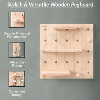 Plantex Multipurpose Pine Wood Wall Mount Pegboard For Home/Wood Display Shelf/Wall Organizer For Bedroom/Kitchen/Bathroom - (16X16 Inches)