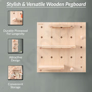 Plantex Multipurpose Pine Wood Wall Mount Pegboard For Home/Wood Display Shelf/Wall Organizer For Bedroom/Kitchen/Bathroom - (16X16 Inches)