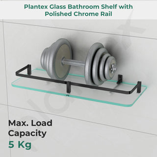 Plantex Frosted Glass Shelf for Bathroom/Shelf with Brass Railings and Brackets/Shelf for Living Room/Bedroom/Kitchen - Pack of 2 (15 x 6 inch, Black)
