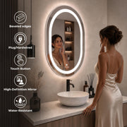Plantex Metal LED Bathroom Mirror with 3 Tone/Designer Mirror for Living Room/Bedroom/Dressing Room - Capsule Shape (18 X 24 Inch), Oval, Wall Mount, Grey
